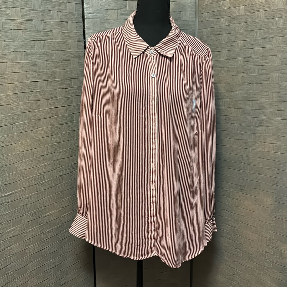 Sheer Maroon Striped ModCloth Blouse 2X